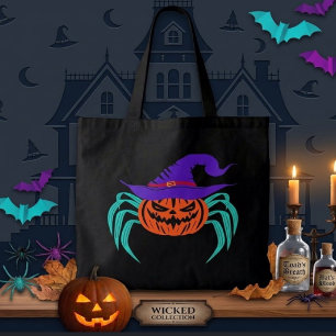 Gruseliger Halloween-Kürbis-Spinne-und-Hexenhut-Ku Tasche
