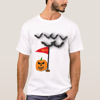 Gruseliger Halloween-Kürbis und Fledermäuse Signal T-Shirt