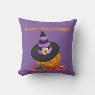 Gruseliger Halloween-Kürbis und Hexenhut l Kissen