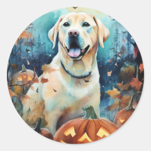 Gruseliger Halloween-Labrador mit Kürbissen Runder Aufkleber