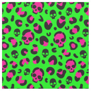 gruseliger Halloween-Leoparden-Schädel pink grün P Stoff