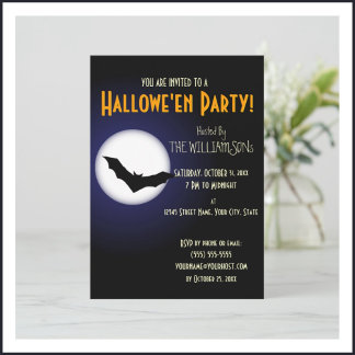 Gruseliger Halloween-Mond und Fledermaus Einladung