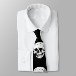 Gruseliger Halloween-Schädel mit Fledermaus-Motive Krawatte
