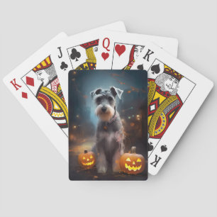 Gruseliger Halloween-Schnauzer mit Kürbissen Spielkarten