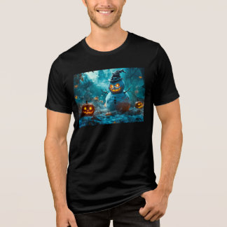 Gruseliger Halloween-Schneemann mit leuchtenden Au Tri-Blend Shirt