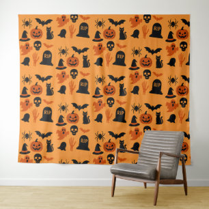 Gruseliger Halloween-Schwarz-Teppich Gotische Wa Wandteppich