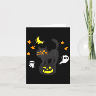 Gruseliger Halloween-Schwarzer-Kater-auf-Kürbis fü Karte