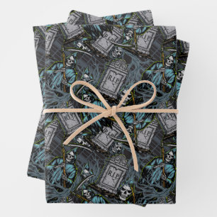 Gruseliger Halloween-Sensenmann-Grabsteine Geschenkpapier Set