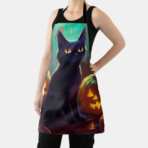 Gruseliger Halloween-Smoking-Katze mit Kürbissen Schürze