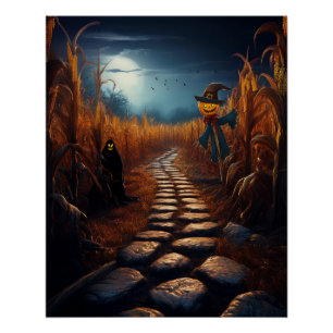 Gruseliger Halloween-Spuk-Maisfeld Poster
