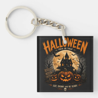 Gruseliger Halloween-Spukhaus-Schreckensnacht-Stre Schlüsselanhänger