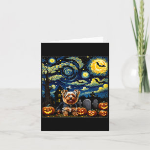 Gruseliger Halloween Yorkie Hund Sternennacht Karte
