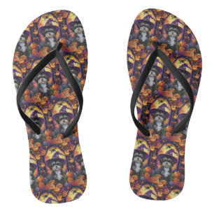 Gruseliger Havanese-Hund Halloween-Hexe und Kürbis Flip Flops