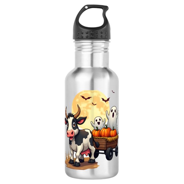 Gruseliger Heuwagen-Kuh Edelstahlflasche (Vorderseite)