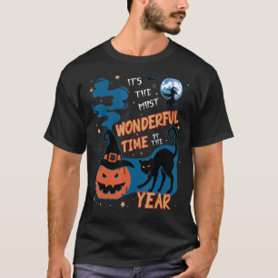Gruseliger Hexenhut-Kürbis und schwarze Katze Hall T-Shirt