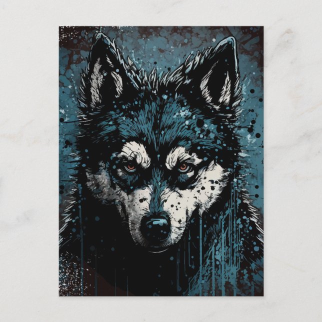 gruseliger Husky - Fleecedecke Postkarte (Vorderseite)