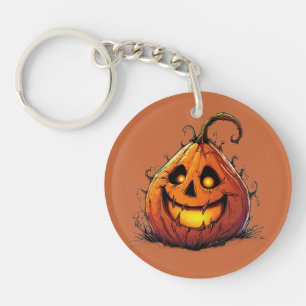 Gruseliger Jack O’Lantern-Kürbis mit leuchtenden A Schlüsselanhänger