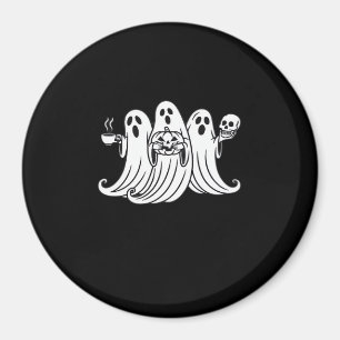 Gruseliger Kaffee schlürfender Kürbis haltend Magnet
