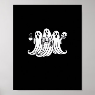 Gruseliger Kaffee schlürfender Kürbis haltend Poster