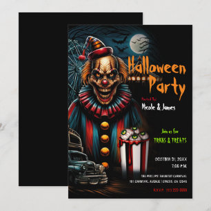 Gruseliger Karneval-Clown Halloween-Party  Einladung