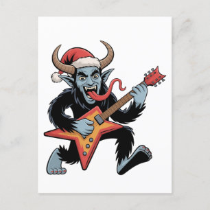 Gruseliger Krampus Gitarre E-Rock Weihnachten Einladungspostkarte
