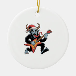 Gruseliger Krampus Gitarre E-Rock Weihnachten Keramik Ornament