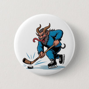 Gruseliger Krampus spielt Eishockey Weihnachten  Button
