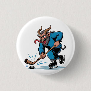 Gruseliger Krampus spielt Eishockey Weihnachten  Button
