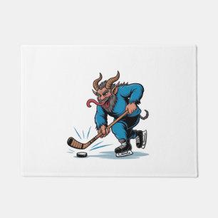 Gruseliger Krampus spielt Eishockey Weihnachten Fußmatte