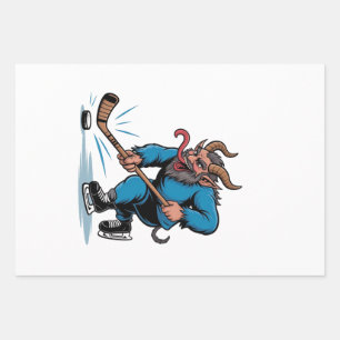 Gruseliger Krampus spielt Eishockey Weihnachten  Geschenkpapier Set