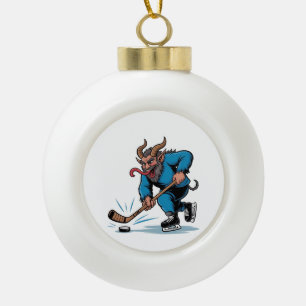 Gruseliger Krampus spielt Eishockey Weihnachten Keramik Kugel-Ornament