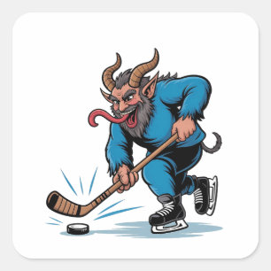Gruseliger Krampus spielt Eishockey Weihnachten  Quadratischer Aufkleber