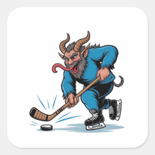 Gruseliger Krampus spielt Eishockey Weihnachten Quadratischer Aufkleber