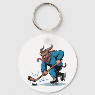 Gruseliger Krampus spielt Eishockey Weihnachten Schlüsselanhänger