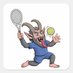 Gruseliger Krampus spielt Tennis Weihnachten Quadratischer Aufkleber