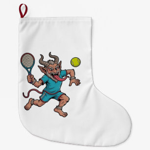 Gruseliger Krampus spielt Tennis Weihnachts Sport Großer Weihnachtsstrumpf