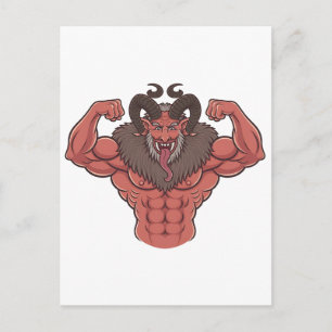 Gruseliger Krampus Weihnachten Flexing Muskel Fitn Ankündigungspostkarte