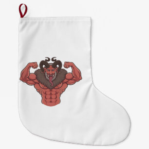 Gruseliger Krampus Weihnachten Flexing Muskel Fitn Großer Weihnachtsstrumpf