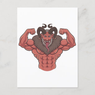 Gruseliger Krampus Weihnachten Muskel-Flexing Fitn Einladungspostkarte