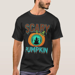 Gruseliger Kürbis Halloween Spukhaus Design T-Shirt