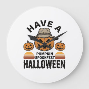 Gruseliger Kürbis Halloween Vintage Gravur Shirt D Große Wanduhr