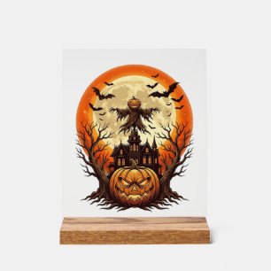 Gruseliger Kürbis Vogelscheuche Spukhaus Vollmond Acrylschild