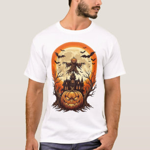 Gruseliger Kürbis Vogelscheuche Spukhaus Vollmond T-Shirt