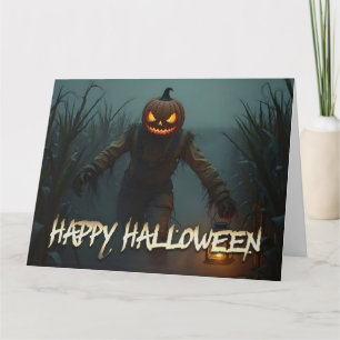 Gruseliger Kürbiskopf-Halloween-Schauplatz Karte