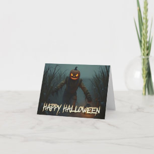 Gruseliger Kürbiskopf Halloween Szene Karte