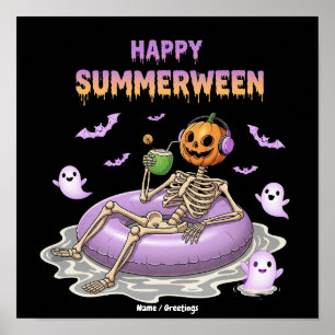 Gruseliger Kürbisköpfiger Skelett-Spaß Happy Summe Poster