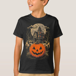 Gruseliger Kürbiskürbis Haus T-Shirt