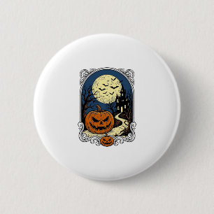 Gruseliger Kürbisszene Vintage Halloween Vektor Ku Button