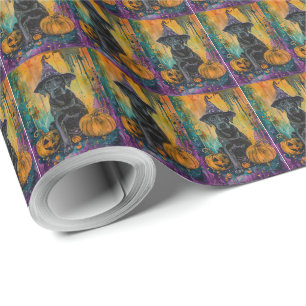 Gruseliger Labrador-Hund Halloween-Hexe und Kürbis Geschenkpapier