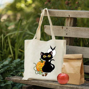 Gruseliger Lila Süßer Schwarzer Katze Halloween Kü Tragetasche
